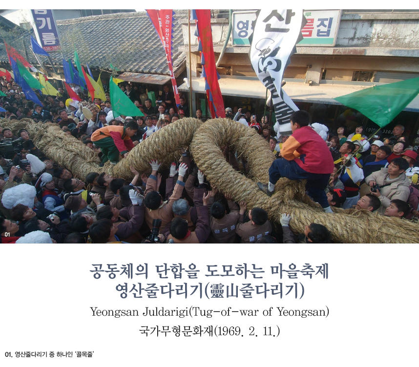 공동체의 단합을 도모하는 마을축제 영산줄다리기(靈山줄다리기) Yeongsan Juldarigi(Tug-of-war of Yeongsan) 국가무형문화재(1969. 2. 11.) 01.영산줄다리기 중 하나인 ‘골목줄