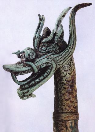 The Dragon Head of Miniature Buddhist Banner Pole with a Dragon Head
