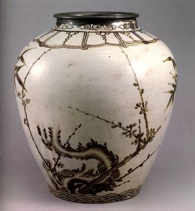 The Part of White Porcelain Jar with Plum and Bamboo Designs in Underglaze Iron