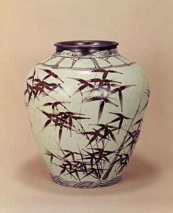 White Porcelain Jar with Plum and Bamboo Designs in Underglaze Iron