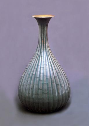 Celadon Bottle with Bamboo Design in Relief