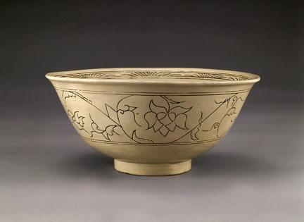 White Porcelain Bowl with Inlaid Lotus-Arabesque Design