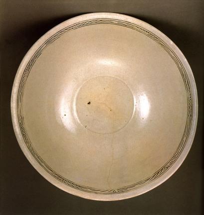 White Porcelain Bowl with Inlaid Lotus-Arabesque Design