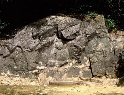 Rock-carved buddhist triad statue in Mt. Nangsan